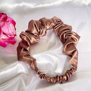 Women Satin Headband wrap scrunched Brown Pleated design